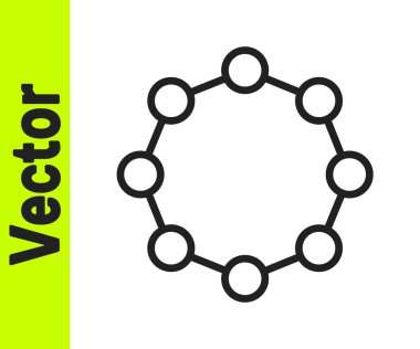 Siyah çizgi kimyasal formül simgesi beyaz arkaplanda izole edildi. Yenilikçi tıp, sağlık, araştırma ve bilim için soyut altıgen. Vektör.