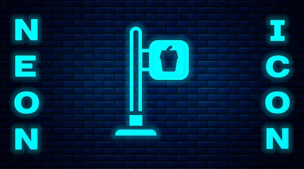 Ragyogó Neon Cafe Étterem Helyét Ikon Elszigetelt Téglafal Háttér Villát — Stock Vector