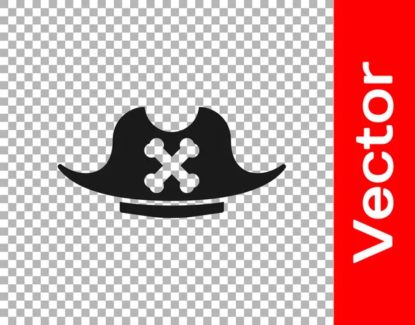 Black Pirate Hat Icon Isolated Transparent Background Vector — Vector de stock