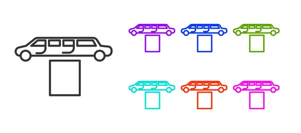 Zwarte Lijn Luxe Limousine Auto Tapijt Pictogram Geïsoleerd Witte Achtergrond — Stockvector