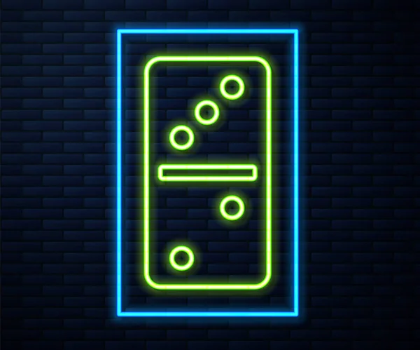 Gloeiende Neon Lijn Domino Icoon Geïsoleerd Bakstenen Muur Achtergrond Vector — Stockvector
