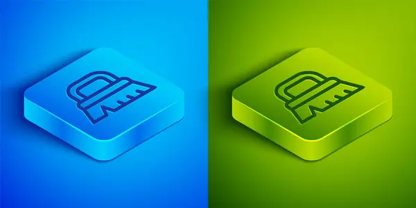 Isometric Line Brush Cleaning Icon Isolated Blue Green Background Square — Vector de stock