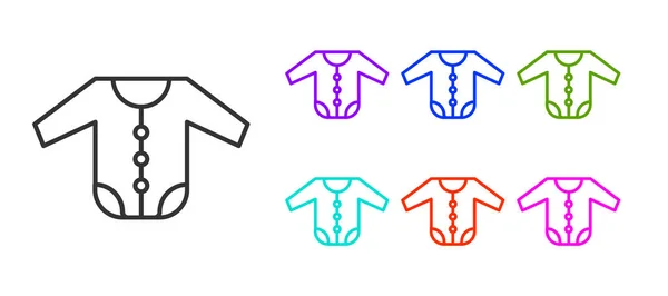 黑线婴儿服装图标孤立在白色背景 男婴和女婴的童装 婴儿紧身衣设置彩色图标 — 图库矢量图片
