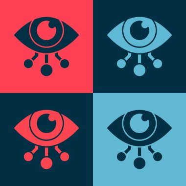 Pop Art Eye göz tarama simgesi renk arkaplanında izole edildi. Göz taraması yapılıyor. Güvenlik kontrol sembolü. Siber göz işareti. Vektör.
