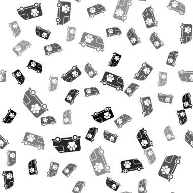 Siyah Veteriner Ambulans ikonu beyaz arka planda izole edilmiş kusursuz desen. Veteriner kliniği sembolü. Vektör.