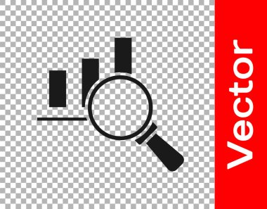 Siyah büyüteç ve veri analiz simgesi şeffaf arkaplanda izole edildi. Vektör.