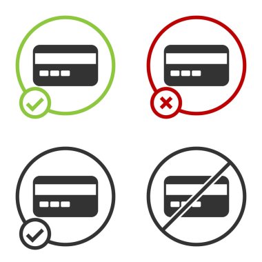 Siyah kredi kartı simgesi beyaz arkaplanda izole edildi. Çevrimiçi ödeme. Nakit çekilmesi. Finansal operasyonlar. Alışveriş tabelası. Çember düğmesi. Vektör.