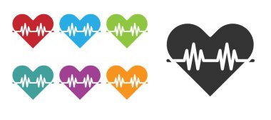 Siyah Kalp hızı simgesi beyaz arkaplanda izole edildi. Kalp atışı işareti. Kalp atışı ikonu. Kardiyogram simgesi. Simgeleri renklendirin. Vektör.