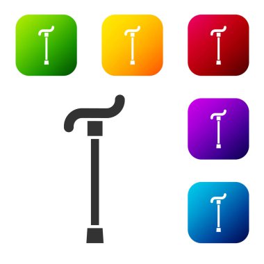 Siyah baston simgesi beyaz arka planda izole edilmiş. Renkli kare düğmelerle simgeleri ayarla. Vektör.