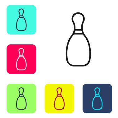 Siyah çizgi bovling lobut simgesi beyaz arkaplanda izole edildi. Renkli kare düğmelerle simgeleri ayarla. Vektör İllüstrasyonu.