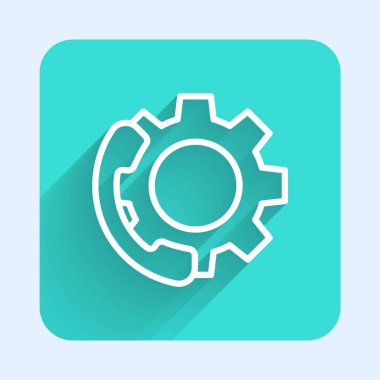 Beyaz Hat Telefon 24 saat boyunca izole edilmiş uzun gölgeli ikon. Tüm gün müşteri destek merkezi. Tam zamanlı çağrı servisi. Yeşil kare düğmesi. Vektör İllüstrasyonu.