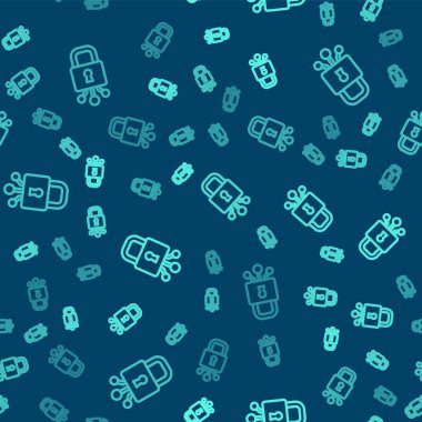 Yeşil çizgi siber güvenlik ikonu mavi arka planda kusursuz desen izole etti. Dijital devre kartında kapalı asma kilit. Güvenlik kavramı. Dijital veri koruması. Vektör.