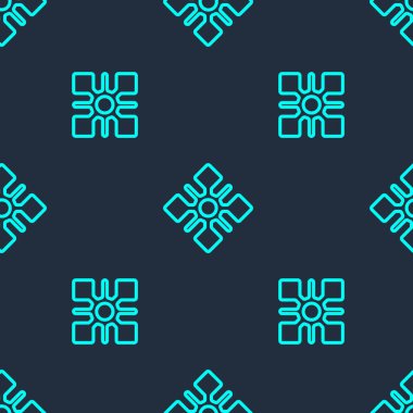 Yeşil çizgi Kar Tanesi simgesi mavi arkaplandaki kusursuz deseni izole etti. Vektör.