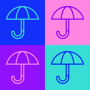 Pop sanat çizgisi klasik, arkaplan renginde izole edilmiş şemsiye simgesi. Yağmur koruma sembolü. Vektör.