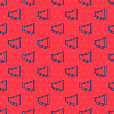 Mavi çizgi megafon simgesi kırmızı arkaplanda izole edilmiş pürüzsüz desen. Sözcü işareti. Vektör.