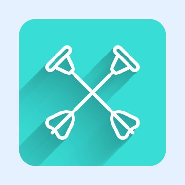 White line Arrow with sucker tip icon isolated with long shadow. Green square button. Vector.