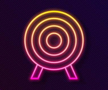 Parlayan neon hattı hedef spor simgesi siyah arkaplanda izole edildi. Atış mesafesi ya da atış mesafesi için sayıları olan temiz bir hedef. Vektör.