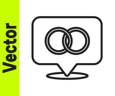 Siyah çizgi alyans simgesi beyaz arkaplanda izole edildi. Gelin ve damat mücevher tabelası. Evlilik sembolü. Elmas yüzük. Vektör.