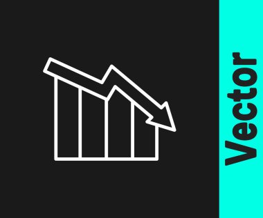 White line Financial growth decrease icon isolated on black background. Increasing revenue.  Vector.