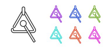 Black line Triangle musical instrument icon isolated on white background. Set icons colorful. Vector.