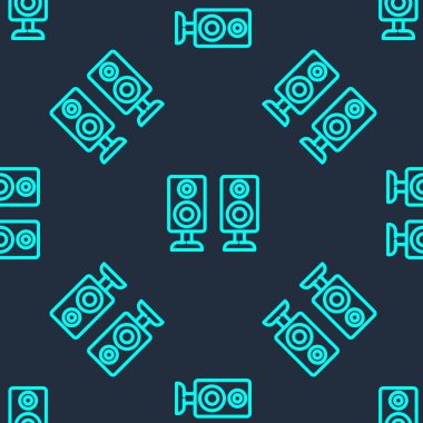 Yeşil çizgi Stereo hoparlör ikonu mavi arkaplanda kusursuz desen izole etti. Ses sistemi hoparlörleri. Müzik ikonu. Müzikal sütun hoparlörü. Vektör.