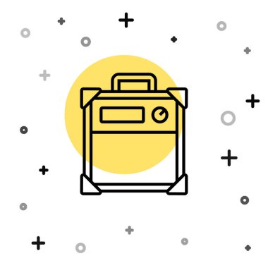 Siyah çizgi Gitar yükseltici simgesi beyaz arkaplanda izole edildi. Müzik aleti. Rastgele dinamik şekiller. Vektör.