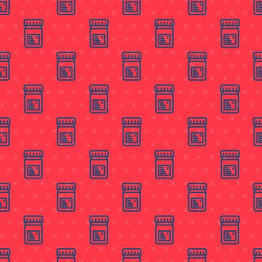 Blue line Biologically active additives icon isolated seamless pattern on red background.  Vector.