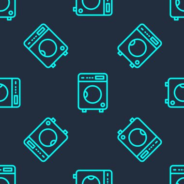 Yeşil çizgi yıkama ikonu mavi arka planda kusursuz desen izole etti. Çamaşır makinesi simgesi. Çamaşır makinesi, çamaşır makinesi. Ev aletleri sembolü. Vektör.