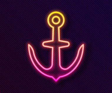 Parlayan neon hattı Anchor simgesi siyah arkaplanda izole edildi. Vektör.