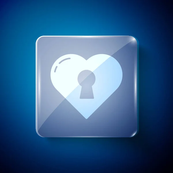 Mavi Arkaplanda Anahtar Deliği Simgesi Olan Beyaz Kalp Kilitli Kalp — Stok Vektör