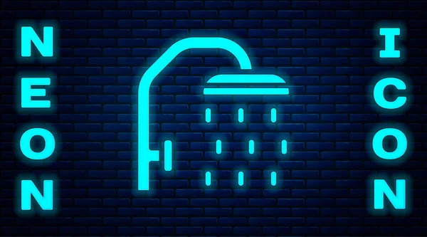 Cabezal Ducha Neón Brillante Con Gotas Agua Que Fluyen Icono — Vector de stock