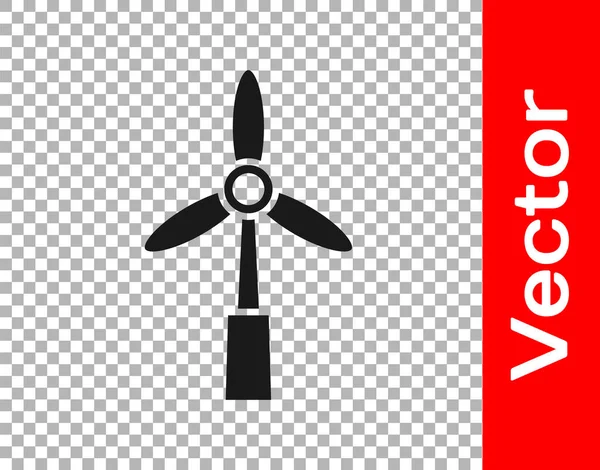 Black Wind Turbine Icoon Geïsoleerd Transparante Achtergrond Windgenerator Bord Windmolen — Stockvector