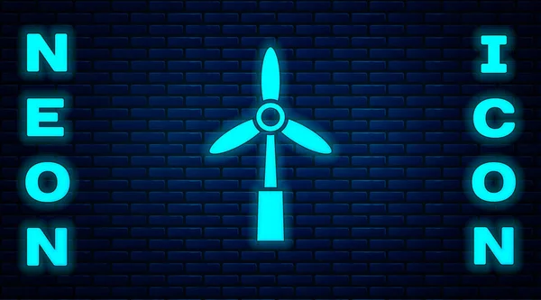 Świecący Neon Ikona Turbiny Wiatrowej Odizolowana Ceglanym Tle Ściany Znak — Wektor stockowy