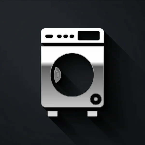 Silver Washer Icon Isolated Black Background Washing Machine Icon Clothes — Stock Vector