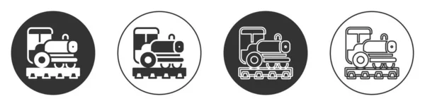 Schwarze Vintage Lokomotive Ikone Isoliert Auf Weißem Hintergrund Dampflokomotive Kreis — Stockvektor