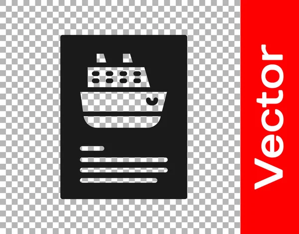Черный Круизный Корабль Значок Изолирован Прозрачном Фоне Туристический Морской Транспорт — стоковый вектор