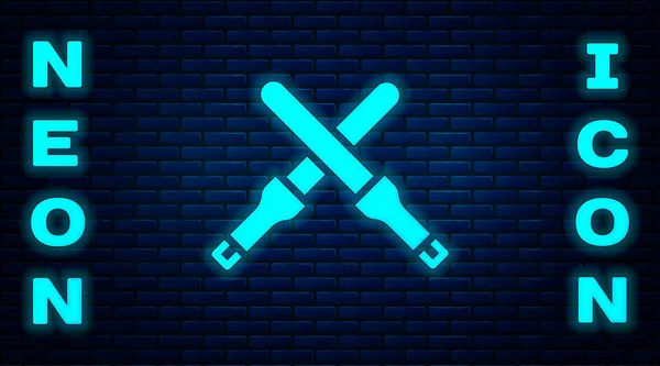 Glowing Neon Marshalling Wands Aircraft Icon Isolated Brick Wall Background — Stock Vector