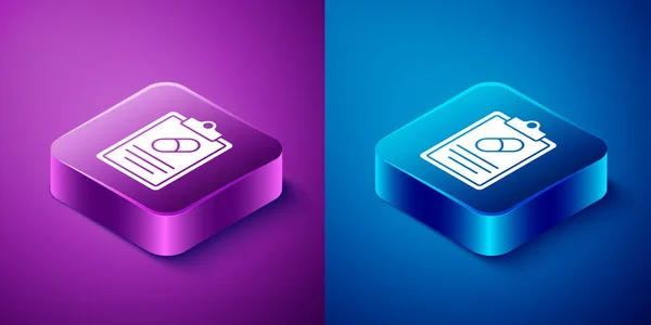 Isometric Medical Prescription Icon Isolated Blue Purple Background Form Recipe — Stock Vector