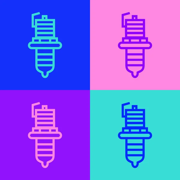 Pop Art Line Car Spark Plug Icon Isolated Color Background — Stockový vektor