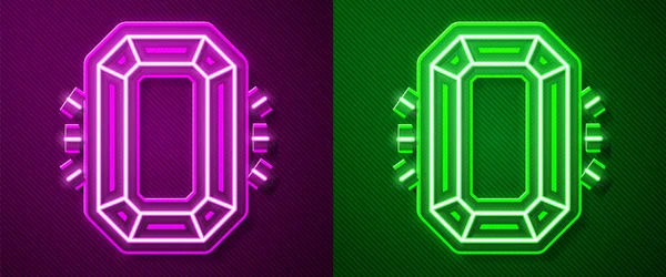 Светящаяся Неоновая Линия Значок Алмаза Выделен Фиолетовом Зеленом Фоне Ювелирный — стоковый вектор