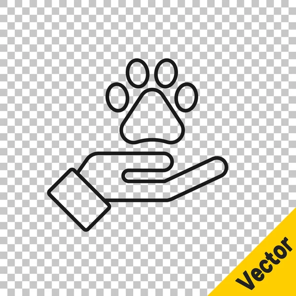Schwarze Linie Hände Mit Tieren Fußabdruck Symbol Isoliert Auf Transparentem — Stockvektor