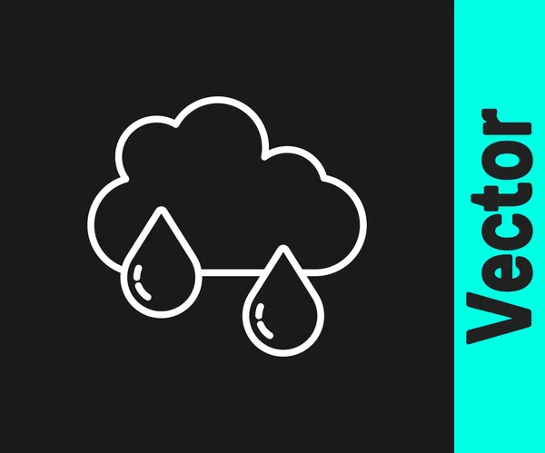 Nube Línea Blanca Con Icono Lluvia Aislado Sobre Fondo Negro — Vector de stock