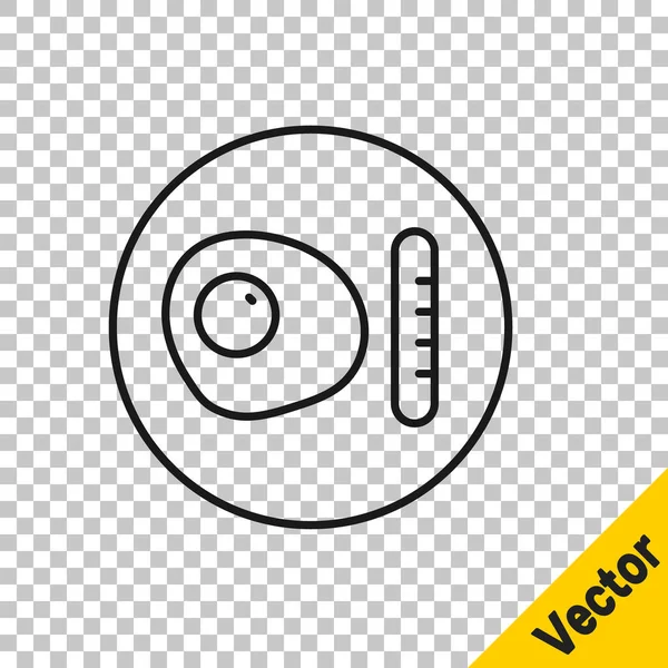 Black Line Traditional British Breakfast Fried Eggs Sausage Icon Isolated — Wektor stockowy