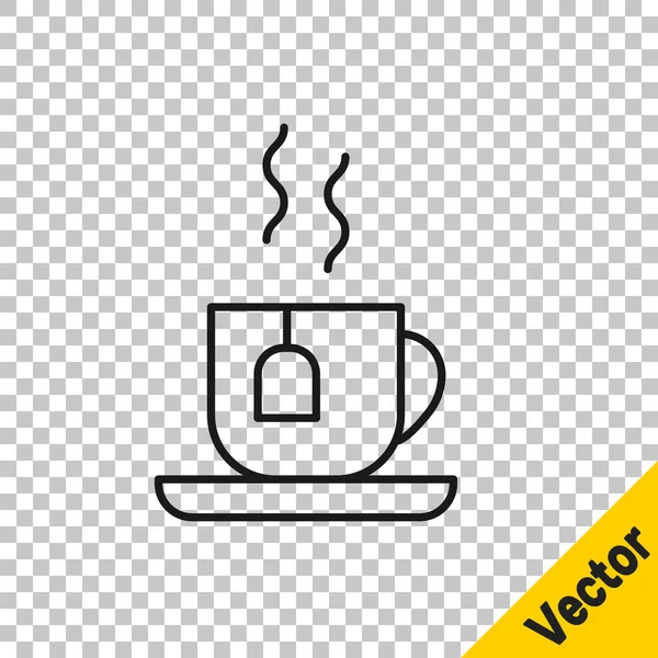 Schwarze Linie Tasse Tee Mit Teebeutel Symbol Isoliert Auf Transparentem — Stockvektor