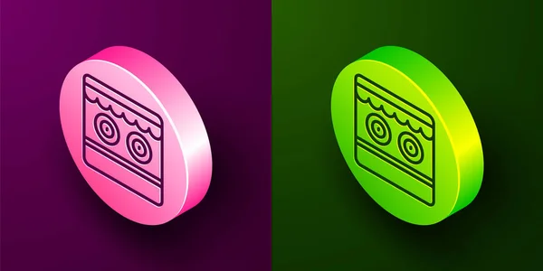 等距线射击画廊图标隔离在紫色和绿色背景 圆形按钮 — 图库矢量图片