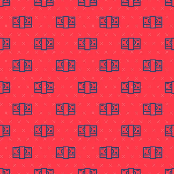 Blue Line Stacks Paper Money Icon Isolated Seamless Pattern Red — стоковый вектор