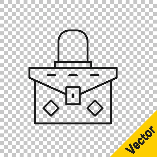 Línea Negra Icono Del Bolso Aislado Sobre Fondo Transparente Señal — Vector de stock