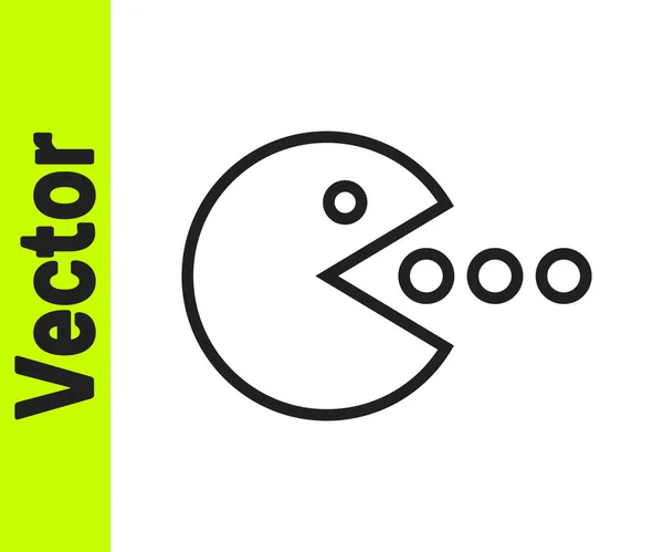 Black Line Pacman Eat Icon Isolated White Background Arcade Game —  Vetores de Stock