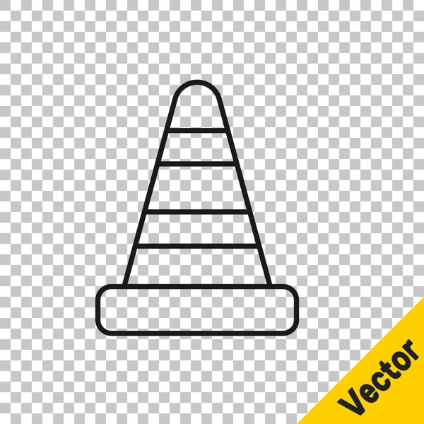 Black Line Traffic Cone Icon Isolated Transparent Background Vector — Stock Vector