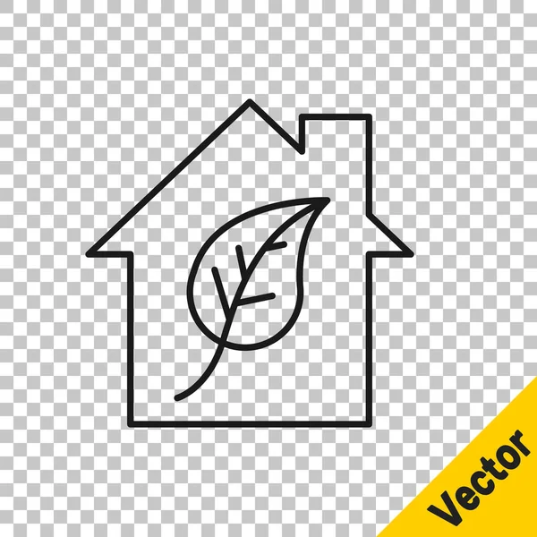 Svart Linje Miljövänlig Hus Ikon Isolerad Transparent Bakgrund Ekologiskt Hus — Stock vektor